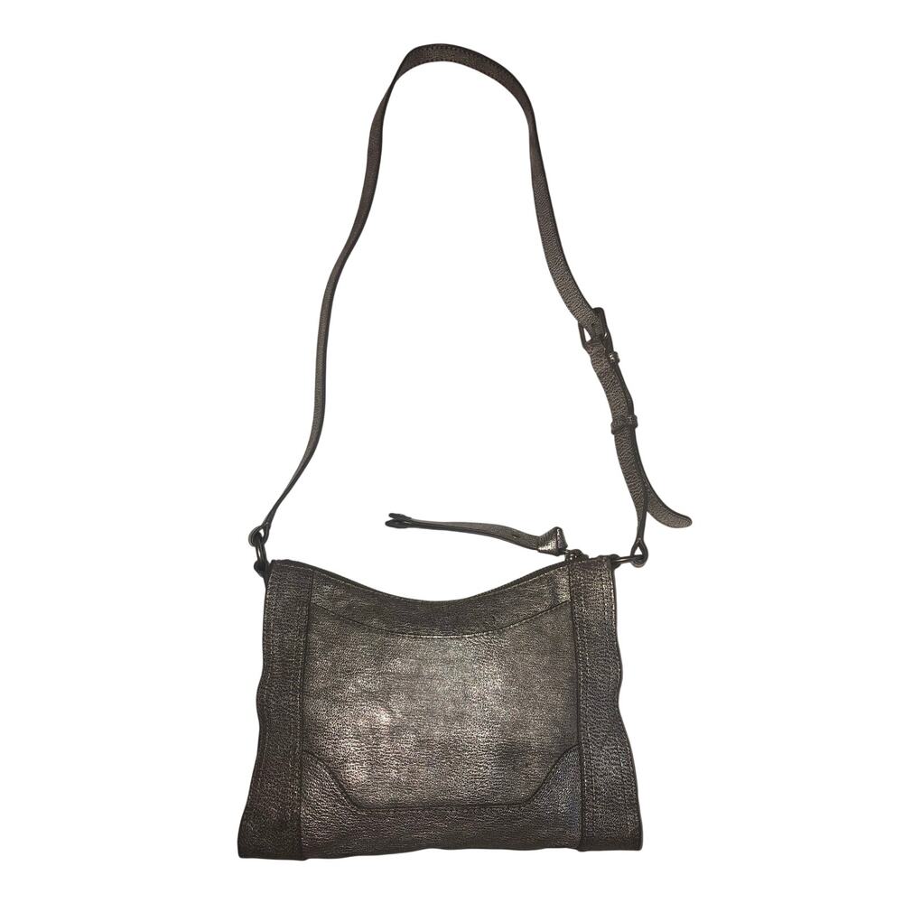 Frye Melissa Crackled Silver Pewter Metallic Leather Crossbody Bag Edgy Glam